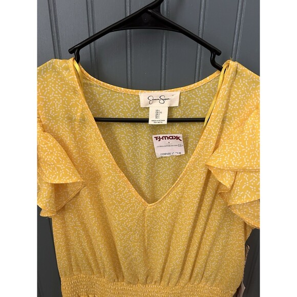 Jessica Simpson‎ Yellow Wrap Dress, Size L New Midi Tiered Dress - Picture 2 of 8